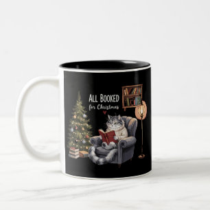Allemaal geboekt voor Kerstmis Boekenkat Winterlez Tweekleurige Koffiemok