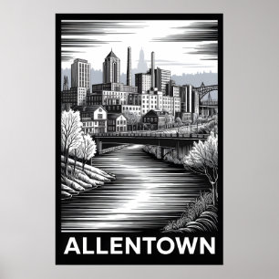 Allentown Pennsylvania Silhouette Zwart Wit Houtsn Poster