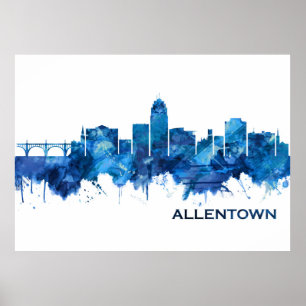 Allentown Pennsylvania Skyline Blue Poster