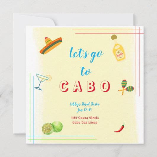 Aller À Cabo Bachelorette Invitation Itinéraire (Devant)