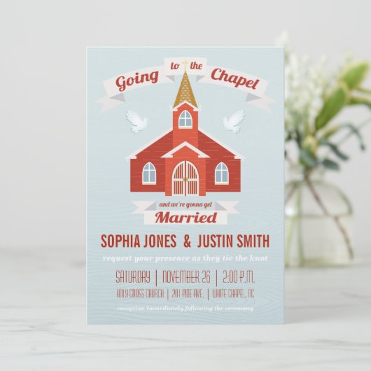 Aller à la chapelle Faire-part de mariage RED (Debout devant)