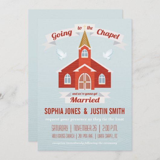 Aller à la chapelle Faire-part de mariage RED (Devant / Derrière)