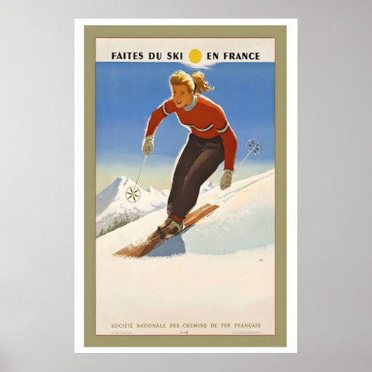 Aller skier en France Affiche vintage ski (Devant)