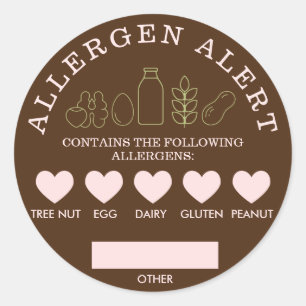 Allergeen Waarschuwing Bruine Blush Pistache Ronde Sticker