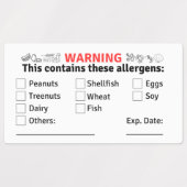 Allergène Étiquettes pour contenants alimentaires (Design 1)