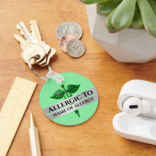 Allergie-alert allergisch voor groene ZILVER caduc Sleutelhanger