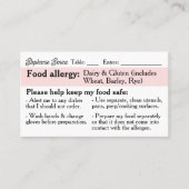 Allergie Dining Kaart, Coeliakie vriendelijk Resta Contactkaartje (Voorkant)