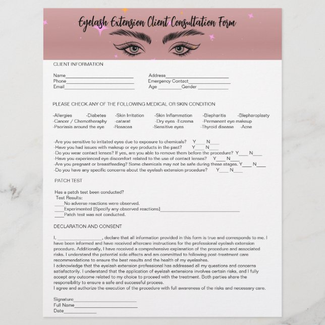 Allergie Patch Test Lash Consent Form Roos Gold Briefhoofd (Voorkant)