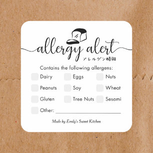 Allergie Waarschuwing Minimalistische Bakkerij Bro Vierkante Sticker
