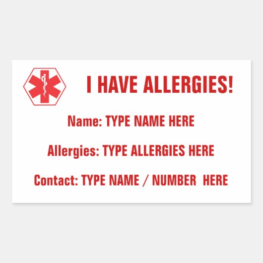Allergie Waarschuwingsrood Sticker Label (Voorkant)