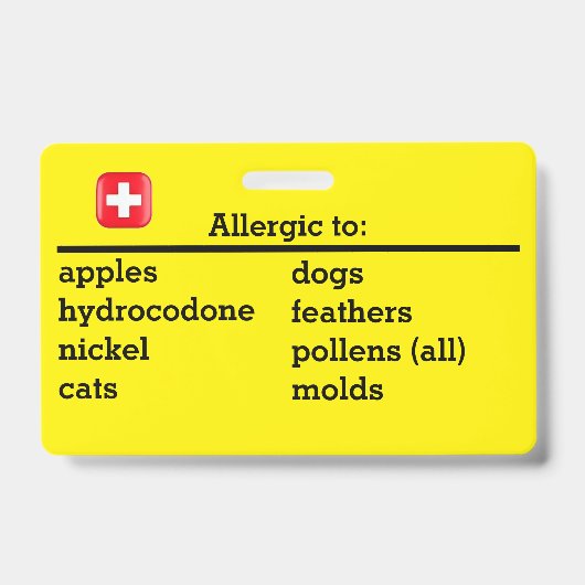 Allergieën en aandoeningen badge (Voorzijde)