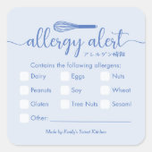 Allergy Alert Allergens Warning Blue Whisk Vierkante Sticker (Voorkant)