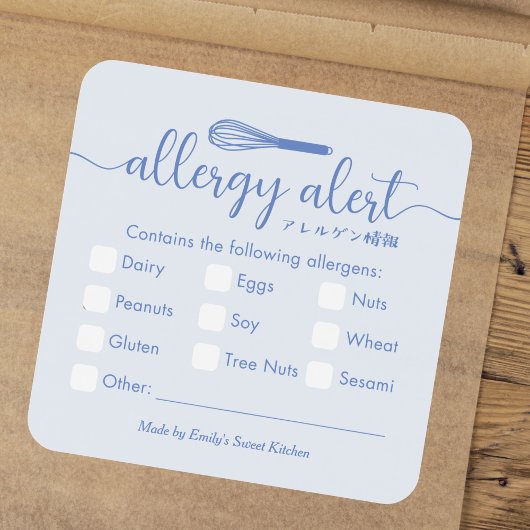 Allergy Alert Allergens Warning Blue Whisk Vierkante Sticker