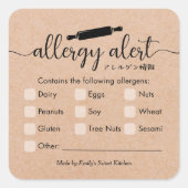 Allergy Alert Allergens Warning Kraft Rolling Pin Vierkante Sticker (Voorkant)