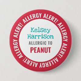 Allergy Alert Gepersonaliseerd Kinder School Ronde Button 7,6 Cm