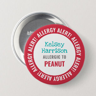Allergy Alert Gepersonaliseerd Kinder School Ronde Button 7,6 Cm