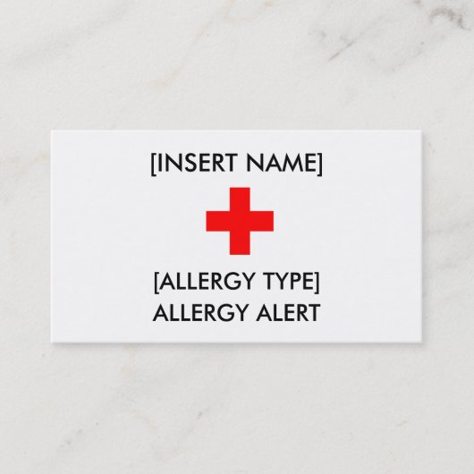 Allergy Alert ID/I.C.E. Kaart Visitekaartje (Voorkant)