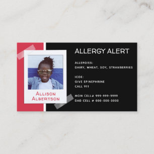 Allergy Alert Kind Foto Medical Emergency Daycare Contactkaartje