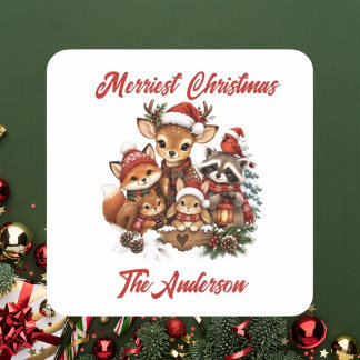 Allerleukste Kerstmis Bosdieren Familie Vierkante Sticker