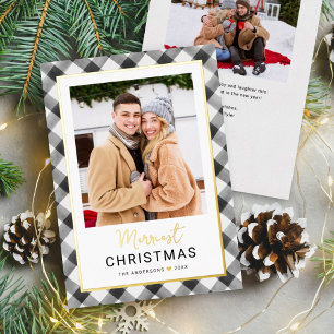 Allerleukste Kerstmis Zwart Goud Buffalo Plaid Folie Feestdagenkaart