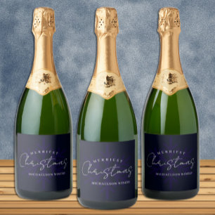 Allerleukste Kerstsneeuwvlok Navy Blauwe Sparkling Wijnetiket