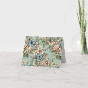 Allermooiste Roze Blauwe Bloemen & Vlinder Bedankkaart