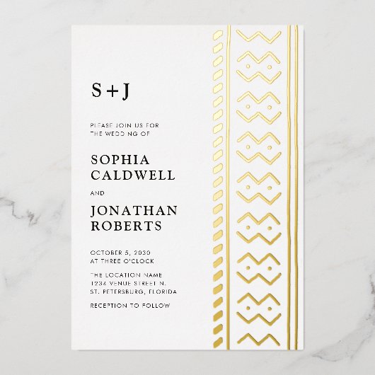 Alles bij één modern Boho-modcloth-monogram bruilo Folie Uitnodiging (Voorkant)