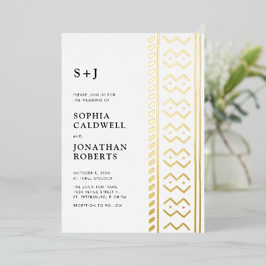 Alles bij één modern Boho-modcloth-monogram bruilo Folie Uitnodiging (Staand Voorkant)