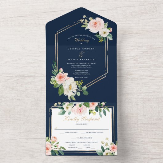 Alles bij elkaar in één marineschandje all in one uitnodiging (Binnen)