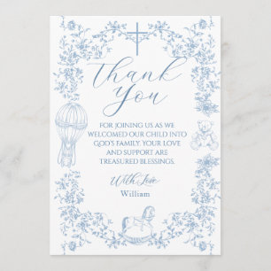 Alles Blau Toile Jongens Doop Elegant Digitaal Bedankkaart