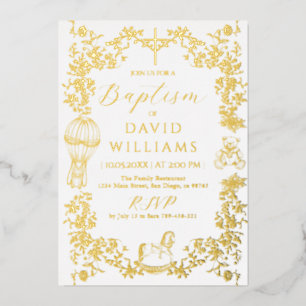 Alles Blau Toile Jongens Doop Elegant Digitaal Folie Uitnodiging