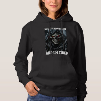 Alles doet pijn en vermoeide cringe skelet hoodie