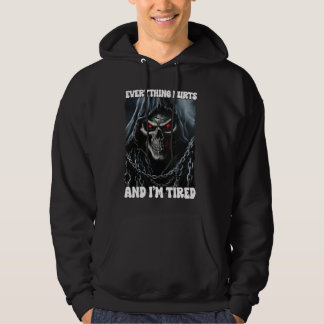 Alles doet pijn en vermoeide cringe skelet hoodie