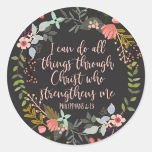 Alles door Christus Philippians Bijbelse Verse Ronde Sticker