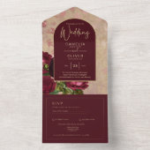 Alles-in-1 Bourgondische Rozen  RSVP + Bruiloft All In One Uitnodiging (Binnen)
