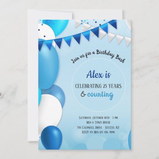 Alles in Blue Birthday Invitation Kaart (Voorkant)
