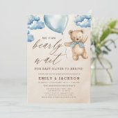 Alles in een Bearly Wait Blue Boy Baby shower Kaart (Staand voorkant)