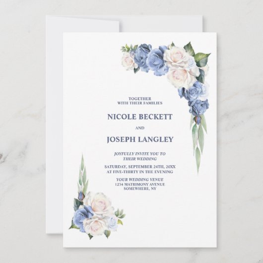 Alles in een blauwe witte bloemenbruiloft kaart (Voorkant)