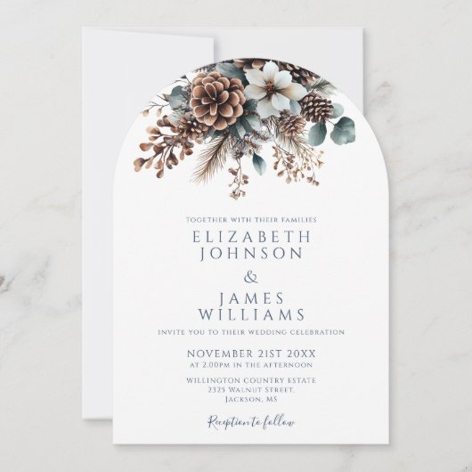 Alles in een bloemige Pinecone QR Code Wedding Arc Kaart (Voorkant)
