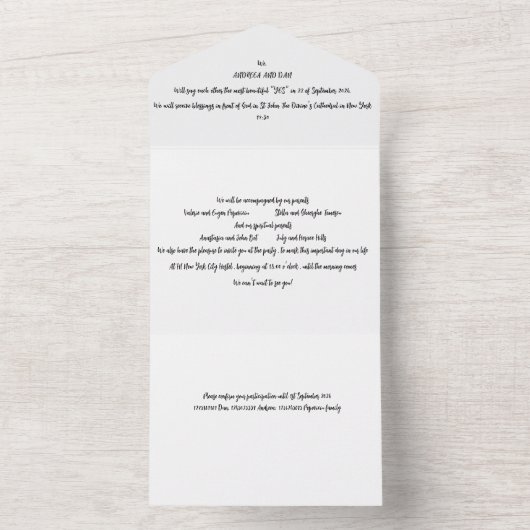 Alles in één bruiloft uitnodiging (Binnen)