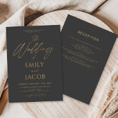 Alles in één Charcoal Grey Gold Wedding Script Kaart