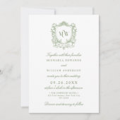 Alles in één  Crest Monogram QR Code Bruiloft Kaart (Voorkant)