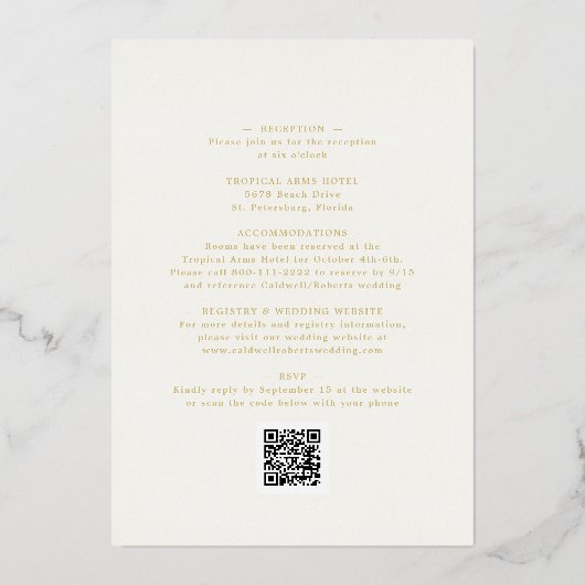 Alles in één elegante goudkalligrafie folie uitnodiging (Achterkant)