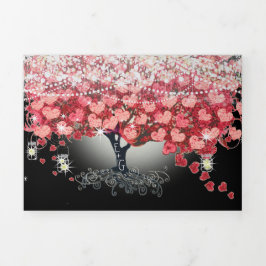 Alles in één elegante rode en roze hartritmebruilo drieluik uitnodiging