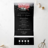 Alles in één elegante rode en roze hartritmebruilo drieluik uitnodiging (Binnen)