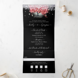 Alles in één elegante rode en roze hartritmebruilo drieluik uitnodiging