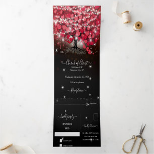 Alles in één elegante rode en roze hartritmebruilo drieluik uitnodiging