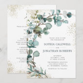 Alles in één Eucalyptus Gold Glitter Weddenschap Kaart (Voorkant / Achterkant)