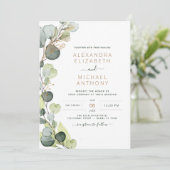 Alles in één Eucalyptus groen QR code bruiloft Kaart (Staand voorkant)