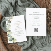 Alles in één Eucalyptus QR Code Wedding Greenery Kaart
